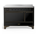 ILVE Majestic III 48-Inch Induction Range with 6 Induction Elements and Solid Door Electric Oven in Glossy Black with Burnished Trim (UMIB48QNR3BKB)