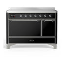 ILVE Majestic III 48-Inch Induction Range with 6 Induction Elements and Solid Door Electric Oven in Glossy Black with Chrome Trim (UMIB48QNR3BKC)