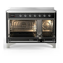 ILVE Majestic III 48-Inch Induction Range with 6 Induction Elements and Solid Door Electric Oven in Glossy Black with Chrome Trim (UMIB48QNR3BKC)