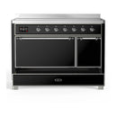 ILVE Majestic III 48-Inch Induction Range with 6 Induction Elements and Solid Door Electric Oven in Glossy Black with Chrome Trim (UMIB48QNR3BKC)