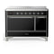 ILVE Majestic III 48-Inch Induction Range with 6 Induction Elements and Solid Door Electric Oven in Glossy Black with Chrome Trim (UMIB48QNR3BKC)