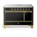 ILVE Majestic III 48-Inch Induction Range with 6 Induction Elements and Solid Door Electric Oven in Glossy Black with Brass Trim (UMIB48QNR3BKG)