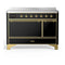 ILVE Majestic III 48-Inch Induction Range with 6 Induction Elements and Solid Door Electric Oven in Glossy Black with Brass Trim (UMIB48QNR3BKG)