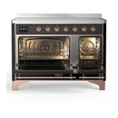 ILVE Majestic III 48-Inch Induction Range with 6 Induction Elements and Solid Door Electric Oven in Glossy Black with Copper Trim (UMIB48QNR3BKP)