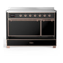 ILVE Majestic III 48-Inch Induction Range with 6 Induction Elements and Solid Door Electric Oven in Glossy Black with Copper Trim (UMIB48QNR3BKP)