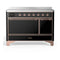ILVE Majestic III 48-Inch Induction Range with 6 Induction Elements and Solid Door Electric Oven in Glossy Black with Copper Trim (UMIB48QNR3BKP)