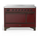 ILVE Majestic III 48-Inch Induction Range with 6 Induction Elements and Solid Door Electric Oven in Burgundy with Burnished Trim (UMIB48QNR3BUB)