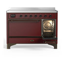 ILVE Majestic III 48-Inch Induction Range with 6 Induction Elements and Solid Door Electric Oven in Burgundy with Burnished Trim (UMIB48QNR3BUB)