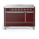 ILVE Majestic III 48-Inch Induction Range with 6 Induction Elements and Solid Door Electric Oven in Burgundy with Chrome Trim (UMIB48QNR3BUC)