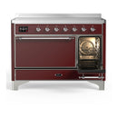 ILVE Majestic III 48-Inch Induction Range with 6 Induction Elements and Solid Door Electric Oven in Burgundy with Chrome Trim (UMIB48QNR3BUC)