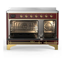 ILVE Majestic III 48-Inch Induction Range with 6 Induction Elements and Solid Door Electric Oven in Burgundy with Brass Trim (UMIB48QNR3BUG)
