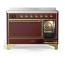 ILVE Majestic III 48-Inch Induction Range with 6 Induction Elements and Solid Door Electric Oven in Burgundy with Brass Trim (UMIB48QNR3BUG)