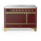 ILVE Majestic III 48-Inch Induction Range with 6 Induction Elements and Solid Door Electric Oven in Burgundy with Brass Trim (UMIB48QNR3BUG)