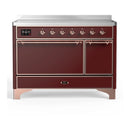 ILVE Majestic III 48-Inch Induction Range with 6 Induction Elements and Solid Door Electric Oven in Burgundy with Copper Trim (UMIB48QNR3BUP)