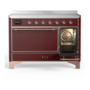 ILVE Majestic III 48-Inch Induction Range with 6 Induction Elements and Solid Door Electric Oven in Burgundy with Copper Trim (UMIB48QNR3BUP)