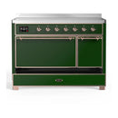 ILVE Majestic III 48-Inch Induction Range with 6 Induction Elements and Solid Door Electric Oven in Emerald Green with Copper Trim (UMIB48QNR3EGP)