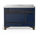 ILVE Majestic III 48-Inch Induction Range with 6 Induction Elements and Solid Door Electric Oven in Mightnight Blue with Burnished Trim (UMIB48QNR3MBB)