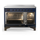 ILVE Majestic III 48-Inch Induction Range with 6 Induction Elements and Solid Door Electric Oven in Mightnight Blue with Burnished Trim (UMIB48QNR3MBB)