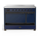ILVE Majestic III 48-Inch Induction Range with 6 Induction Elements and Solid Door Electric Oven in Mightnight Blue with Burnished Trim (UMIB48QNR3MBB)