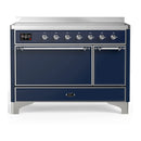 ILVE Majestic III 48-Inch Induction Range with 6 Induction Elements and Solid Door Electric Oven in Mightnight Blue with Chrome Trim (UMIB48QNR3MBC)