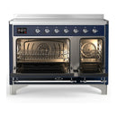 ILVE Majestic III 48-Inch Induction Range with 6 Induction Elements and Solid Door Electric Oven in Mightnight Blue with Chrome Trim (UMIB48QNR3MBC)