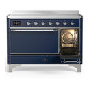 ILVE Majestic III 48-Inch Induction Range with 6 Induction Elements and Solid Door Electric Oven in Mightnight Blue with Chrome Trim (UMIB48QNR3MBC)