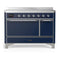 ILVE Majestic III 48-Inch Induction Range with 6 Induction Elements and Solid Door Electric Oven in Mightnight Blue with Chrome Trim (UMIB48QNR3MBC)