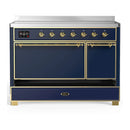ILVE Majestic III 48-Inch Induction Range with 6 Induction Elements and Solid Door Electric Oven in Mightnight Blue with Brass Trim (UMIB48QNR3MBG)