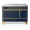 ILVE Majestic III 48-Inch Induction Range with 6 Induction Elements and Solid Door Electric Oven in Mightnight Blue with Brass Trim (UMIB48QNR3MBG)