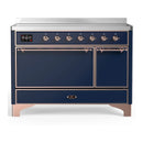 ILVE Majestic III 48-Inch Induction Range with 6 Induction Elements and Solid Door Electric Oven in Mightnight Blue with Copper Trim (UMIB48QNR3MBP)