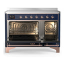 ILVE Majestic III 48-Inch Induction Range with 6 Induction Elements and Solid Door Electric Oven in Mightnight Blue with Copper Trim (UMIB48QNR3MBP)