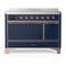 ILVE Majestic III 48-Inch Induction Range with 6 Induction Elements and Solid Door Electric Oven in Mightnight Blue with Copper Trim (UMIB48QNR3MBP)