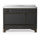 ILVE Majestic III 48-Inch Induction Range with 6 Induction Elements and Solid Door Electric Oven in Matte Graphite with Burnished Trim (UMIB48QNR3MGB)