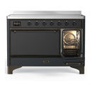 ILVE Majestic III 48-Inch Induction Range with 6 Induction Elements and Solid Door Electric Oven in Matte Graphite with Burnished Trim (UMIB48QNR3MGB)
