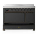 ILVE Majestic III 48-Inch Induction Range with 6 Induction Elements and Solid Door Electric Oven in Matte Graphite with Burnished Trim (UMIB48QNR3MGB)