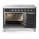 ILVE Majestic III 48-Inch Induction Range with 6 Induction Elements and Solid Door Electric Oven in Matte Graphite with Chrome Trim (UMIB48QNR3MGC)