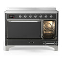 ILVE Majestic III 48-Inch Induction Range with 6 Induction Elements and Solid Door Electric Oven in Matte Graphite with Chrome Trim (UMIB48QNR3MGC)