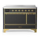 ILVE Majestic III 48-Inch Induction Range with 6 Induction Elements and Solid Door Electric Oven in Matte Graphite with Brass Trim (UMIB48QNR3MGG)