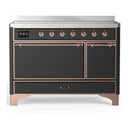 ILVE Majestic III 48-Inch Induction Range with 6 Induction Elements and Solid Door Electric Oven in Matte Graphite with Copper Trim (UMIB48QNR3MGP)