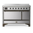 ILVE Majestic III 48-Inch Induction Range with 6 Induction Elements and Solid Door Electric Oven in Stainless Steel with Burnished Trim (UMIB48QNR3SSB)