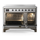 ILVE Majestic III 48-Inch Induction Range with 6 Induction Elements and Solid Door Electric Oven in Stainless Steel with Burnished Trim (UMIB48QNR3SSB)