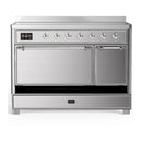 ILVE Majestic III 48-Inch Induction Range with 6 Induction Elements and Solid Door Electric Oven in Stainless Steel with Chrome Trim (UMIB48QNR3SSC)