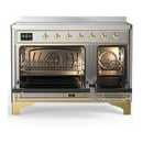 ILVE Majestic III 48-Inch Induction Range with 6 Induction Elements and Solid Door Electric Oven in Stainless Steel with Brass Trim (UMIB48QNR3SSG)