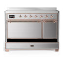 ILVE Majestic III 48-Inch Induction Range with 6 Induction Elements and Solid Door Electric Oven in Stainless Steel with Copper Trim (UMIB48QNR3SSP)