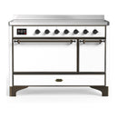ILVE Majestic III 48-Inch Induction Range with 6 Induction Elements and Solid Door Electric Oven in White with Burnished Trim (UMIB48QNR3WHB)