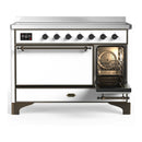 ILVE Majestic III 48-Inch Induction Range with 6 Induction Elements and Solid Door Electric Oven in White with Burnished Trim (UMIB48QNR3WHB)