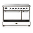 ILVE Majestic III 48-Inch Induction Range with 6 Induction Elements and Solid Door Electric Oven in White with Burnished Trim (UMIB48QNR3WHB)