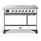 ILVE Majestic III 48-Inch Induction Range with 6 Induction Elements and Solid Door Electric Oven in White with Burnished Trim (UMIB48QNR3WHB)