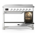 ILVE Majestic III 48-Inch Induction Range with 6 Induction Elements and Solid Door Electric Oven in White with Chrome Trim (UMIB48QNR3WHC)