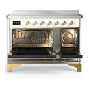 ILVE Majestic III 48-Inch Induction Range with 6 Induction Elements and Solid Door Electric Oven in White with Brass Trim (UMIB48QNR3WHG)